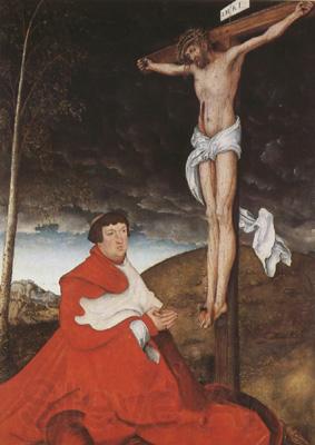 CRANACH, Lucas the Elder Cardinal Albrecht of Branden-burg before the Crucified Christ (mk08) Germany oil painting art